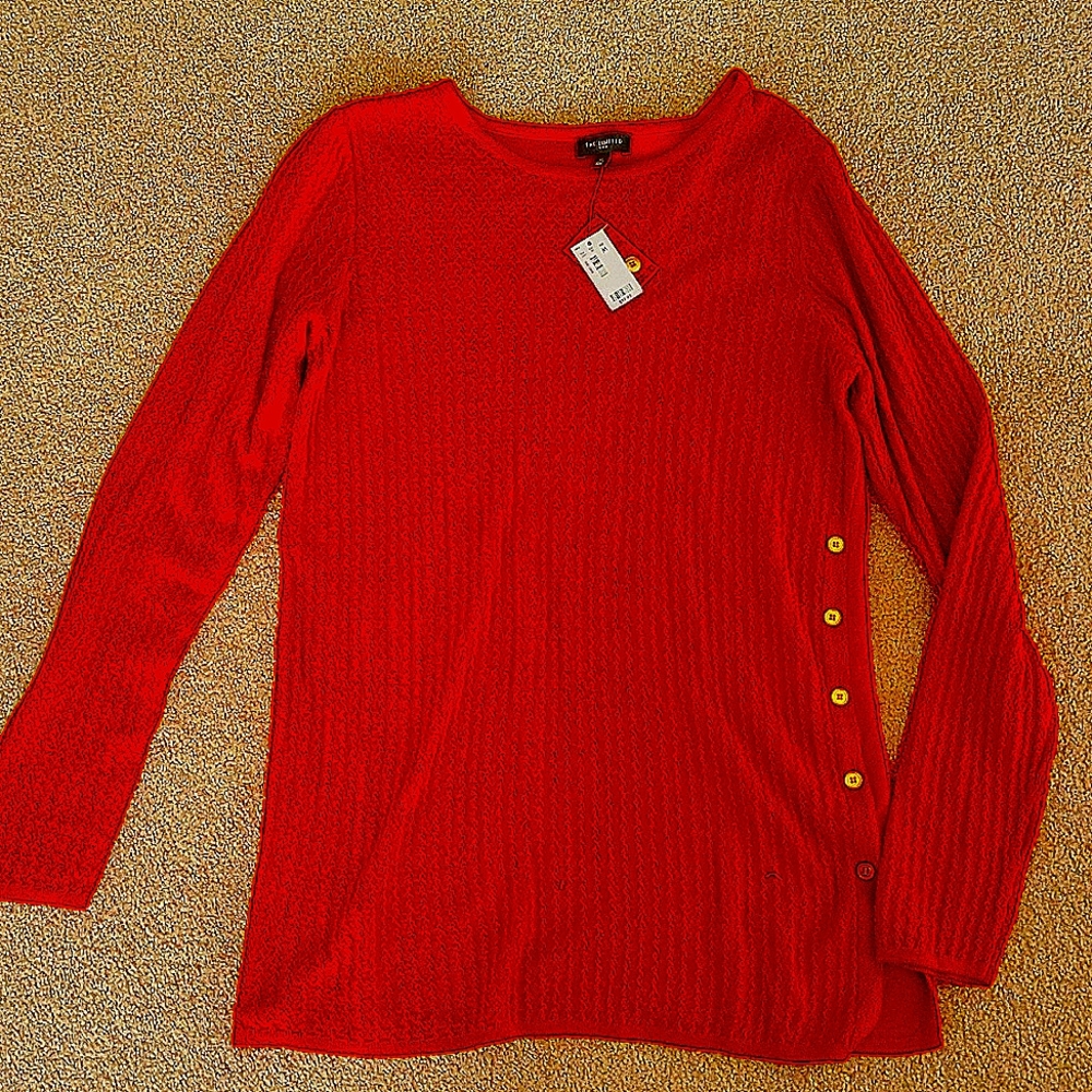 Limited Size Medium Ruby Red Sweater with Gold Button Detail